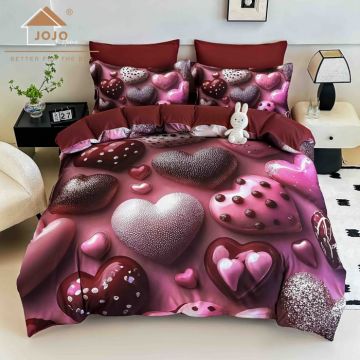 Lenjerie de Pat Bumbac Finet 5D 4 Piese cu Elastic 140x200 ,   Velvet Heart