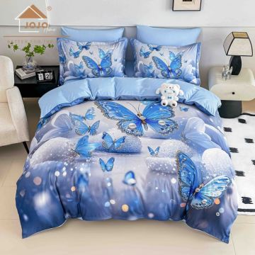 Lenjerie de Pat Bumbac Finet 5D 6 Piese cu Elastic 180x200 ,   Azure Wings