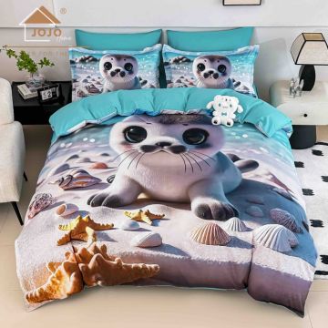 Lenjerie de Pat Bumbac Finet 5D 6 Piese cu Elastic 180x200 ,   Baby Seal