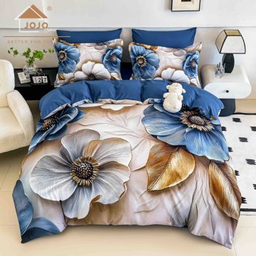 Lenjerie de Pat Bumbac Finet 5D 6 Piese cu Elastic 180x200 ,   Blue Harmony