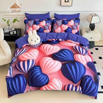 Lenjerie de Pat Bumbac Finet 5D 6 Piese cu Elastic 180x200 ,   Candy Hearts