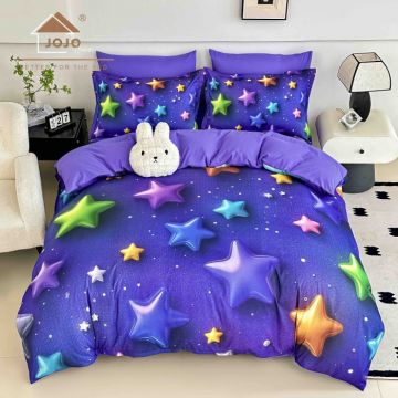 Lenjerie de Pat Bumbac Finet 5D 6 Piese cu Elastic 180x200 ,   Cosmic Stars