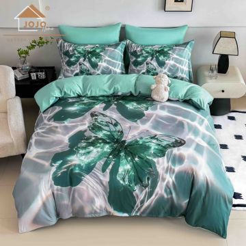 Lenjerie de Pat Bumbac Finet 5D 6 Piese cu Elastic 180x200 ,   Emerald Butterfly