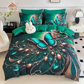 Lenjerie de Pat Bumbac Finet 5D 6 Piese cu Elastic 180x200 ,   Jade Wings