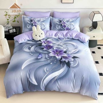 Lenjerie de Pat Bumbac Finet 5D 6 Piese cu Elastic 180x200 ,   Lilac Lily