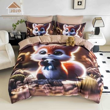 Lenjerie de Pat Bumbac Finet 5D 6 Piese cu Elastic 180x200 ,   Little Fox