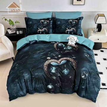 Lenjerie de Pat Bumbac Finet 5D 6 Piese cu Elastic 180x200 ,   Ocean Heart