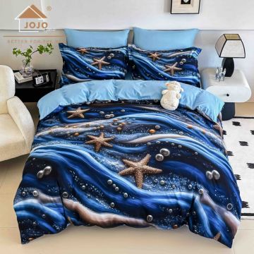 Lenjerie de Pat Bumbac Finet 5D 6 Piese cu Elastic 180x200 ,   Ocean Pearl