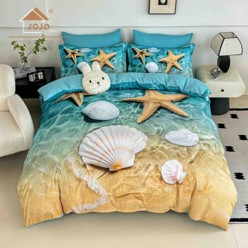 Lenjerie de Pat Bumbac Finet 5D 6 Piese cu Elastic 180x200 ,   Ocean Treasures