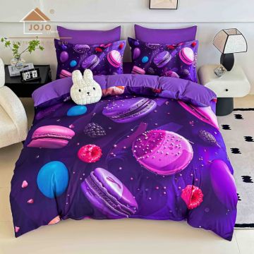 Lenjerie de Pat Bumbac Finet 5D 6 Piese cu Elastic 180x200 ,   Purple Macarons