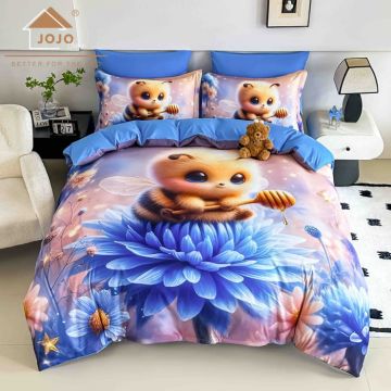 Lenjerie de Pat Bumbac Finet 5D 6 Piese cu Elastic 180x200 ,   Sweet Bee