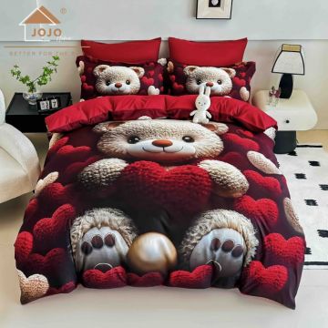 Lenjerie de Pat Bumbac Finet 5D 6 Piese cu Elastic 180x200 ,   Teddy Love