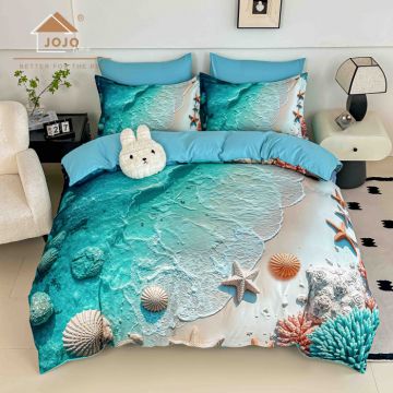 Lenjerie de Pat Bumbac Finet 5D 6 Piese cu Elastic 180x200 ,   Turquoise Shore