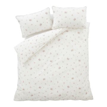 Lenjerie de pat crem din bumbac percal pentru pat dublu cu 3 piese 200x200 cm Vintage Rosebud Lace – Bianca