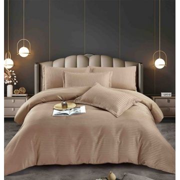Lenjerie de Pat Dublu Damasc Premium 100% Bumbac, Cu Elastic, 6 Piese