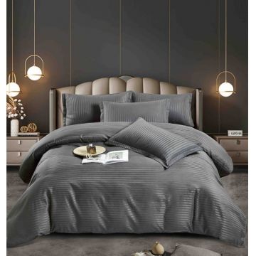 Lenjerie de Pat Dublu Damasc Premium 100% Bumbac, Cu Elastic, 6 Piese