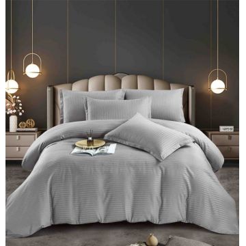 Lenjerie de Pat Dublu Damasc Premium 100% Bumbac, Cu Elastic, 6 Piese