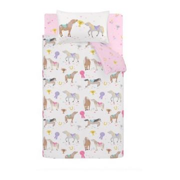 Lenjerie de pat pentru copii roz/crem pentru pat dublu cu 3 piese 200x200 cm Happy Horses – Catherine Lansfield