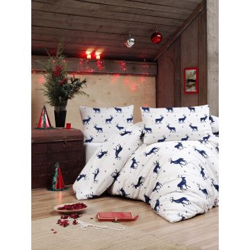 Lenjerie de pat pentru o persoana Single XXL (DE), 2 piese, L'essentiel Maison, Geyik, 65% bumbac/35% poliester, Albastru inchis/Alb