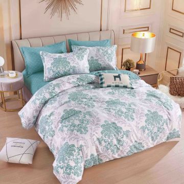Lenjerie Finet 6 Piese cu Elastic 180x200, Aqua Botanical