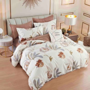 Lenjerie Finet 6 Piese cu Elastic 180x200, Autumn Floral
