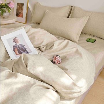 Lenjerie Finet 6 Piese cu Elastic 180x200, Beige Calm