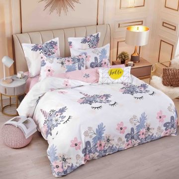 Lenjerie Finet 6 Piese cu Elastic 180x200, Blossom Whisper