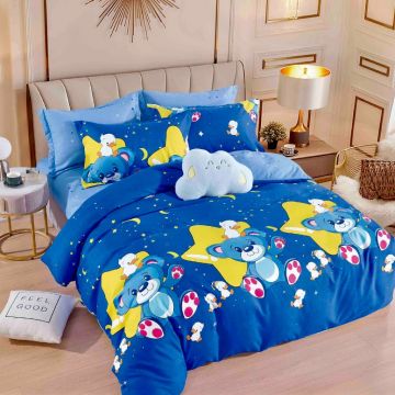 Lenjerie Finet 6 Piese cu Elastic 180x200, Blue Cartoon
