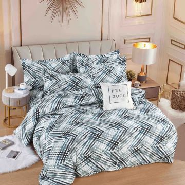 Lenjerie Finet 6 Piese cu Elastic 180x200, Blue Geometric