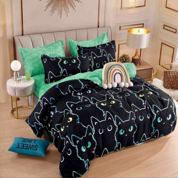 Lenjerie Finet 6 Piese cu Elastic 180x200, Cat Eyes
