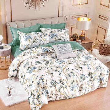 Lenjerie Finet 6 Piese cu Elastic 180x200, Green Leaf