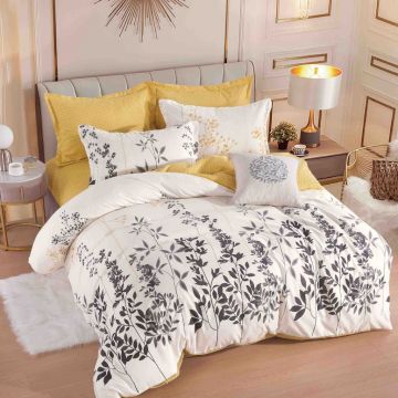 Lenjerie Finet 6 Piese cu Elastic 180x200, Grey Botanical