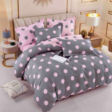 Lenjerie Finet 6 Piese cu Elastic 180x200, Grey Polka