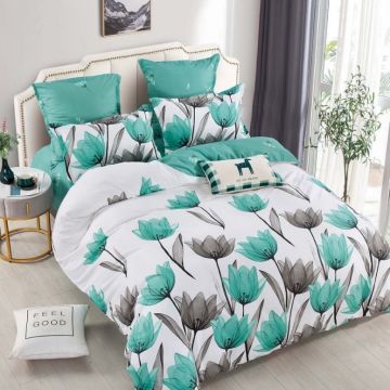 Lenjerie Finet 6 Piese cu Elastic 180x200, Mint Tulips