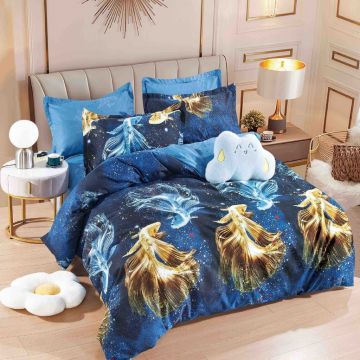 Lenjerie Finet 6 Piese cu Elastic 180x200, Ocean Blue