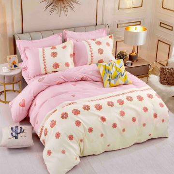 Lenjerie Finet 6 Piese cu Elastic 180x200, Peach Polka