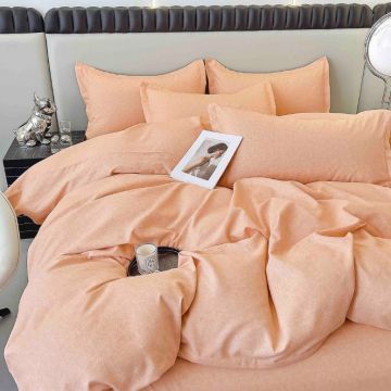 Lenjerie Finet 6 Piese cu Elastic 180x200, Peach Solid