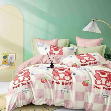 Lenjerie Finet 6 Piese cu Elastic 180x200, Pink Bear