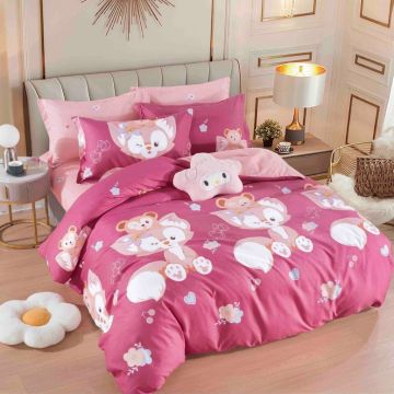 Lenjerie Finet 6 Piese cu Elastic 180x200, Pink Cute