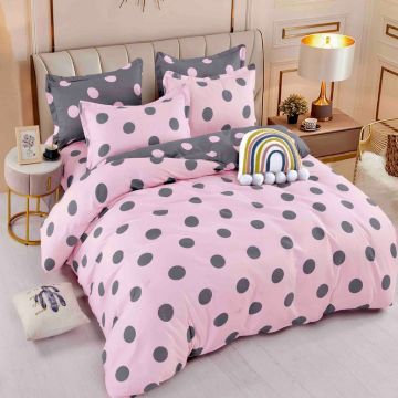 Lenjerie Finet 6 Piese cu Elastic 180x200, Pink Dots