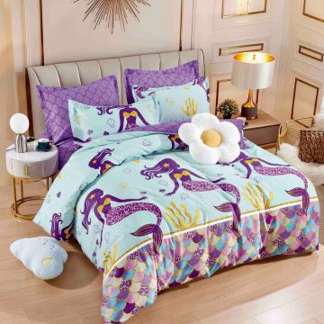 Lenjerie Finet 6 Piese cu Elastic 180x200, Purple Abstract