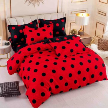Lenjerie Finet 6 Piese cu Elastic 180x200, Red Polka