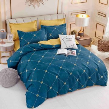Lenjerie Finet 6 Piese cu Elastic 180x200, Royal Grid