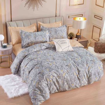 Lenjerie Finet 6 Piese cu Elastic 180x200, Silver Textured