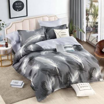 Lenjerie Finet 6 Piese cu Elastic 180x200, Smoke Feathers