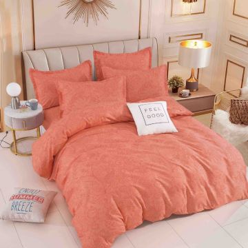 Lenjerie Finet 6 Piese cu Elastic 180x200, Terracotta Solid
