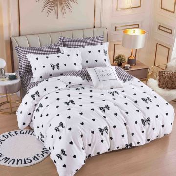 Lenjerie Finet 6 Piese cu Elastic 180x200, White Polka