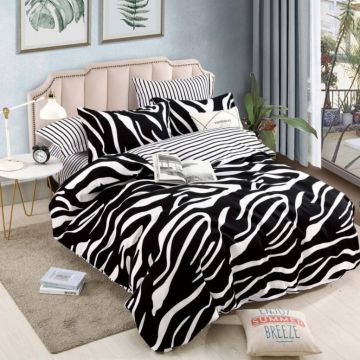 Lenjerie Finet 6 Piese cu Elastic 180x200, Zebra Storm