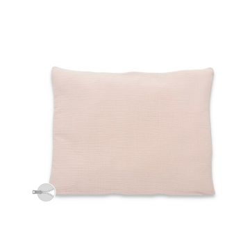 Perna clasica de dormit, Qmini, Cu husa detasabila cu fermoar, Din muselina dubla, 30x40 cm, Powder Pink