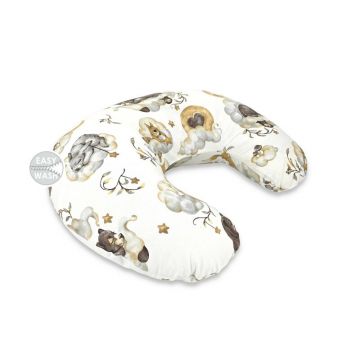 Perna pentru alaptat, Qmini, Din bumbac certificat Oeko Tex Standard 100, Cu husa detasabila, Cu fermoar securizat, Circumferinta 155 cm, Teddy Bear and Friends Beige